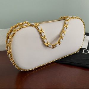 NWT Erin Dana Minaudière Clutch/Purse - Genuine White Leather with gold accents